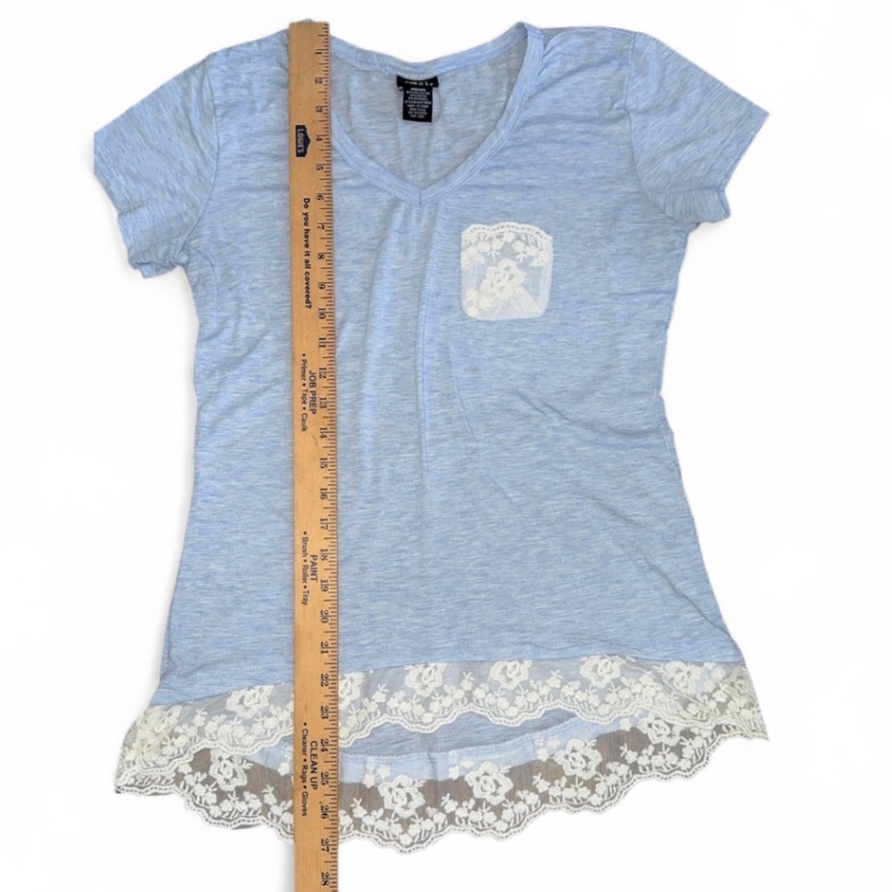 Rue21 Light Blue Tee with Lace Accents, WOMENS SIZE M boho layering romantic - Picture 4 of 4